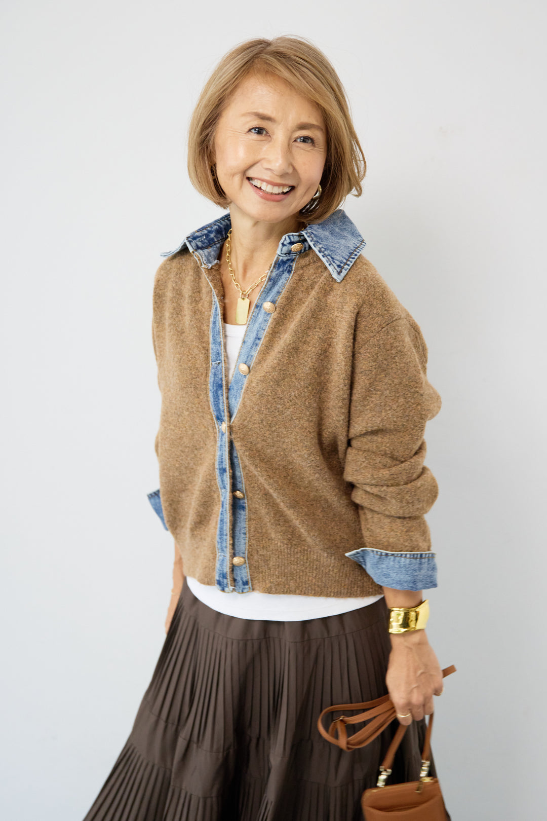 デニム×ニットシャツ