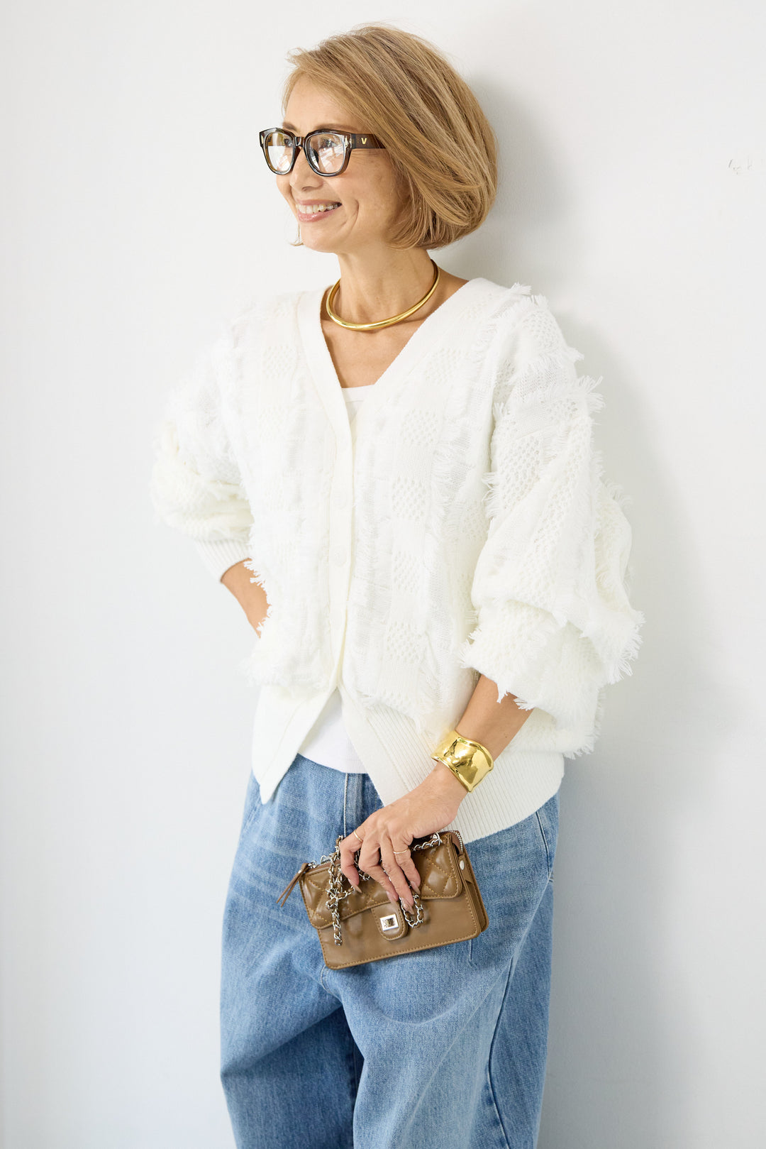 ニットフリンジカーディガン