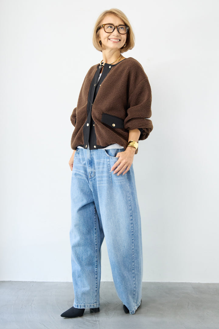 配色ボアブルゾン