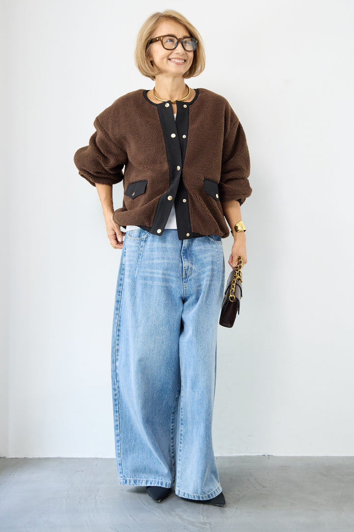 配色ボアブルゾン