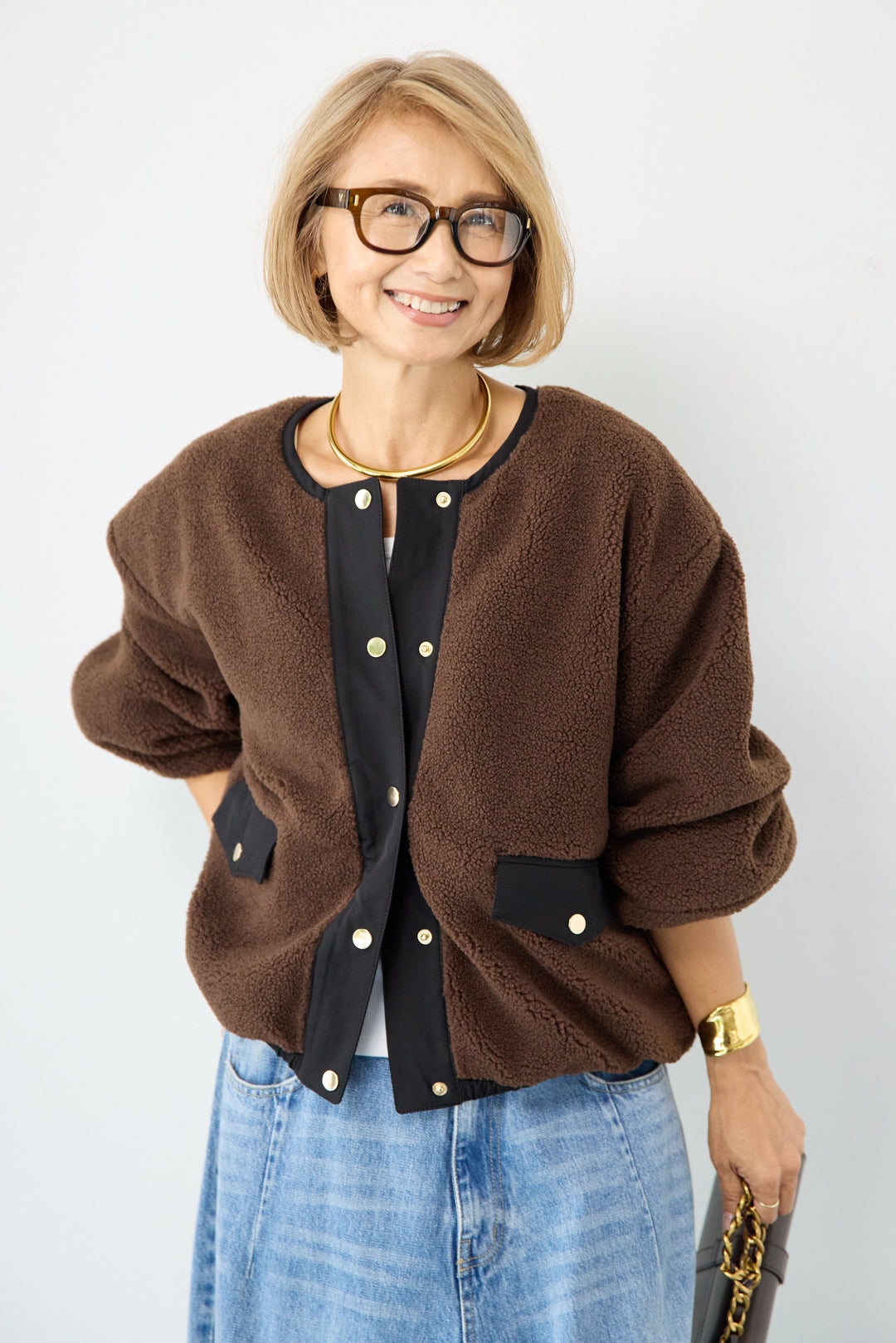 配色ボアブルゾン