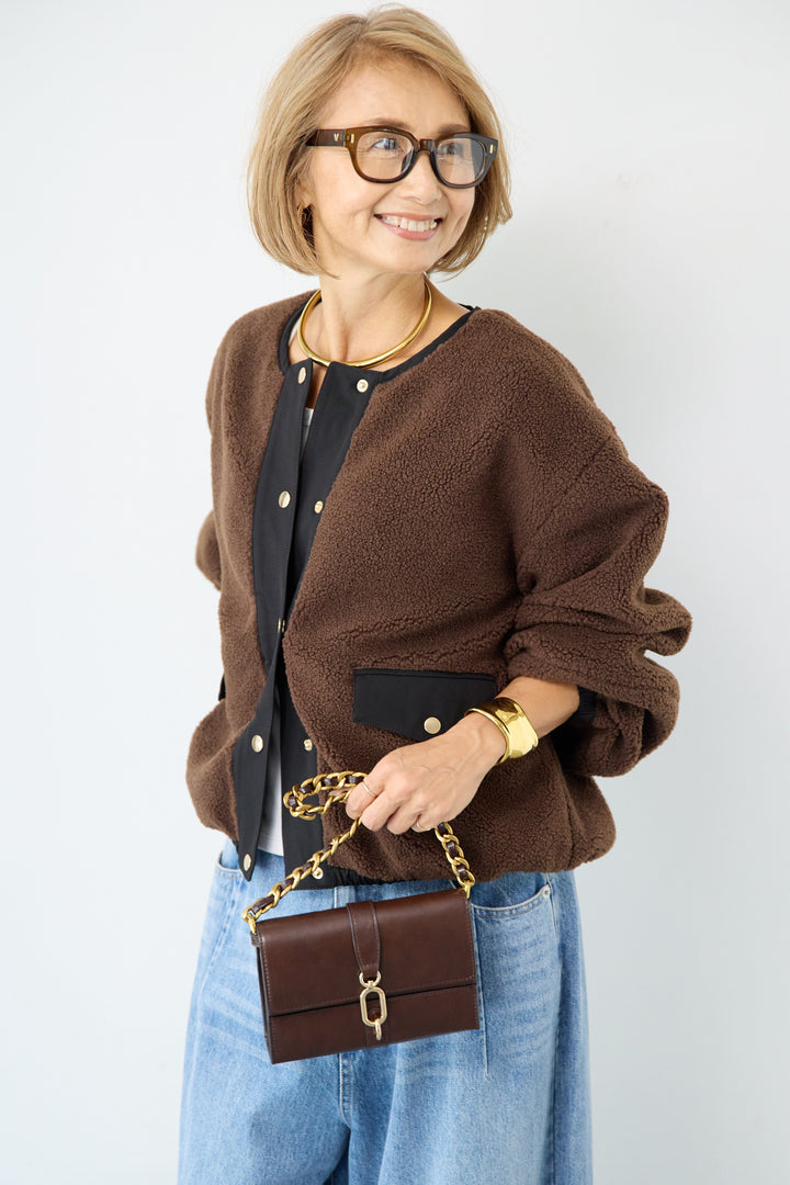 配色ボアブルゾン