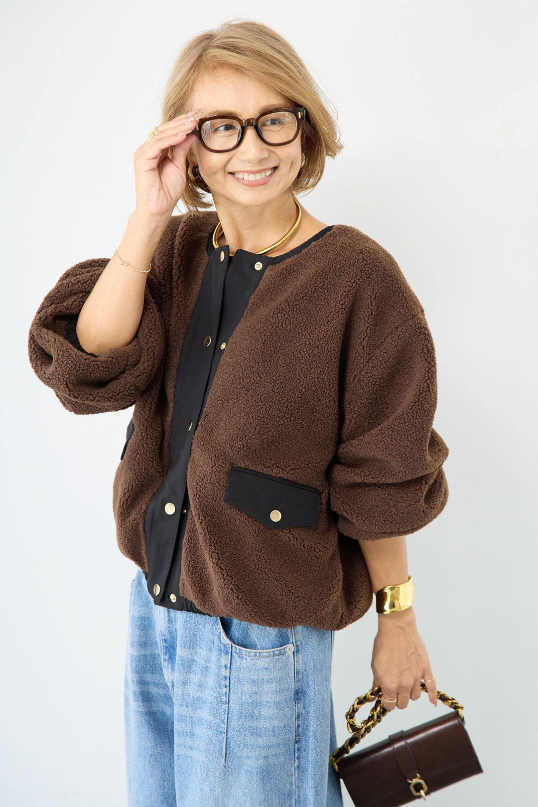 配色ボアブルゾン