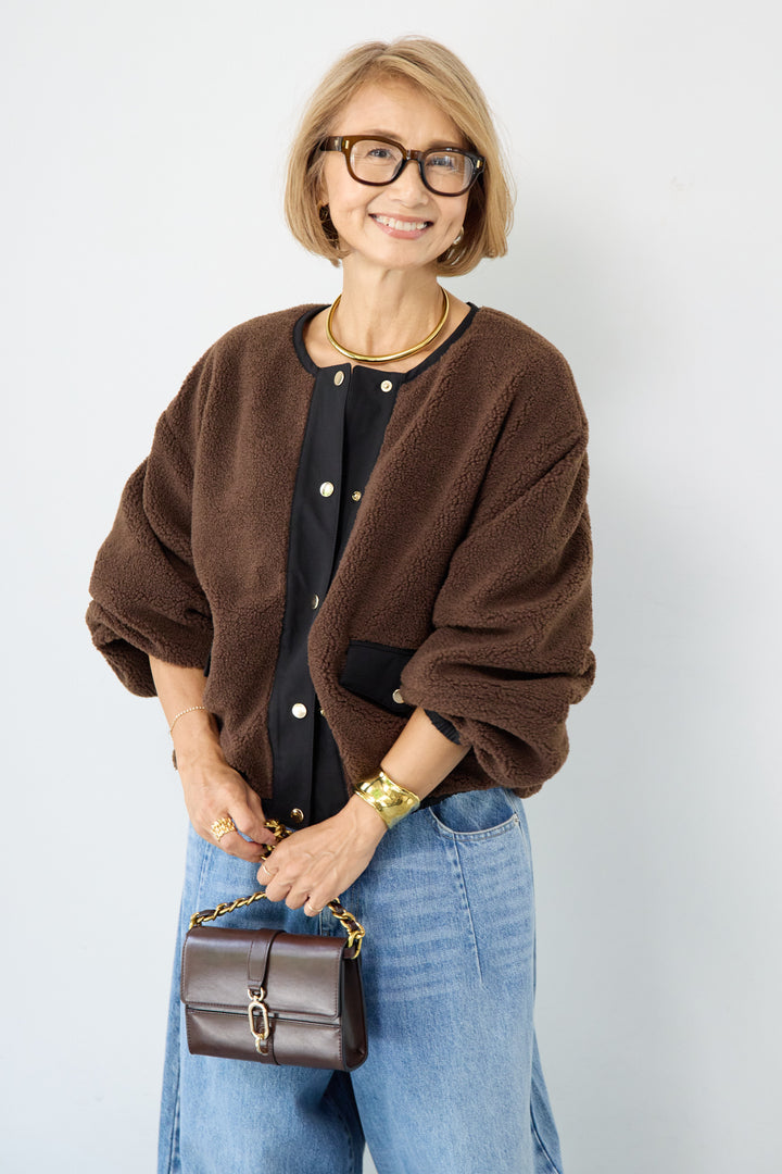 配色ボアブルゾン