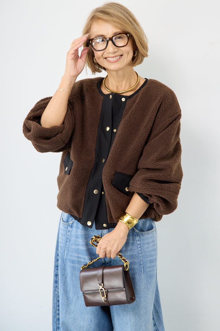 配色ボアブルゾン