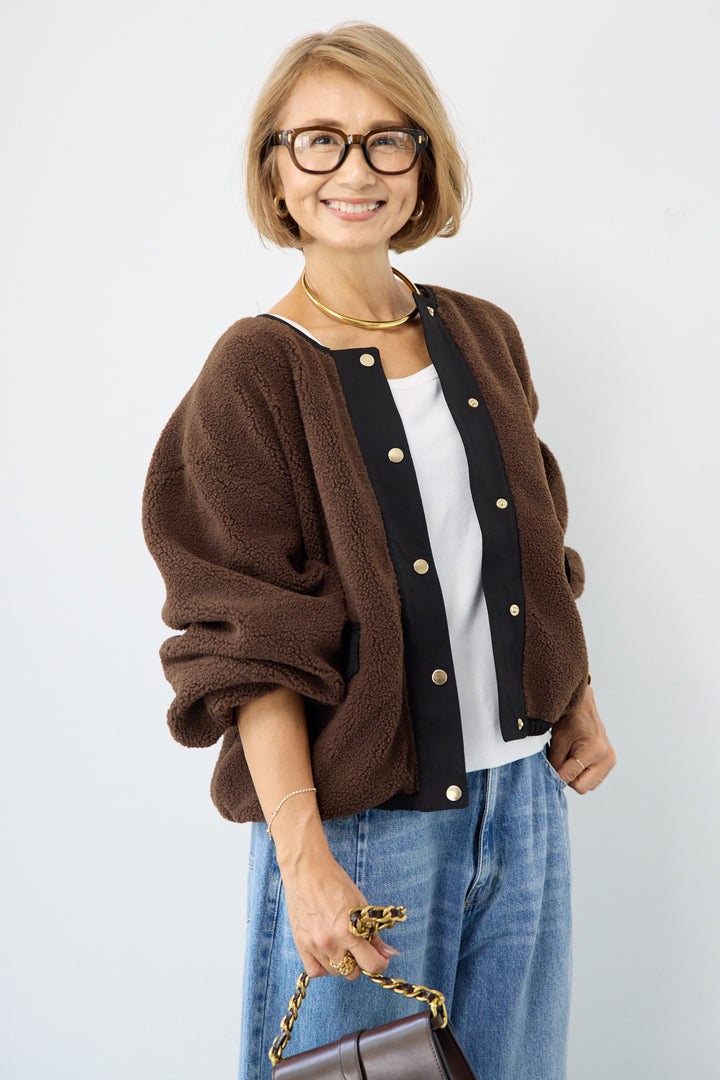 配色ボアブルゾン