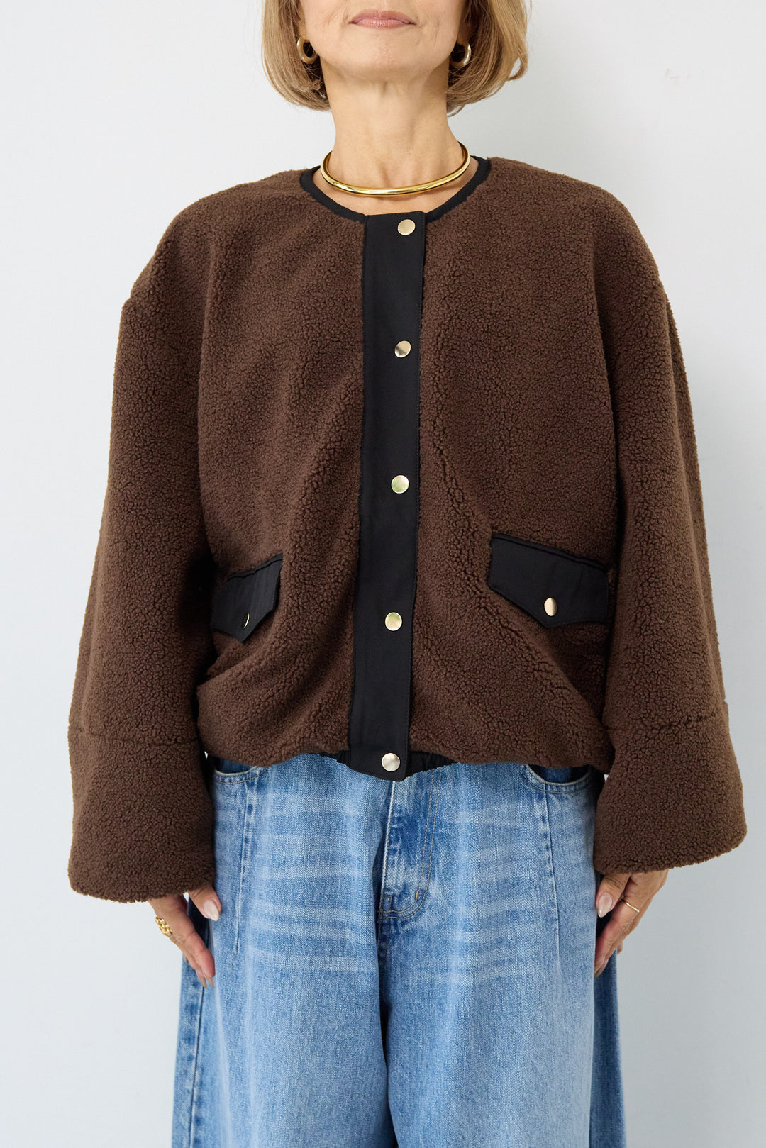 配色ボアブルゾン