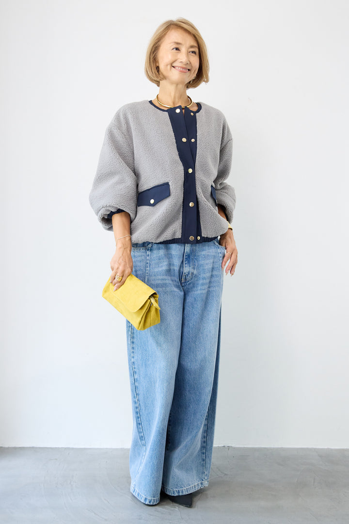 配色ボアブルゾン