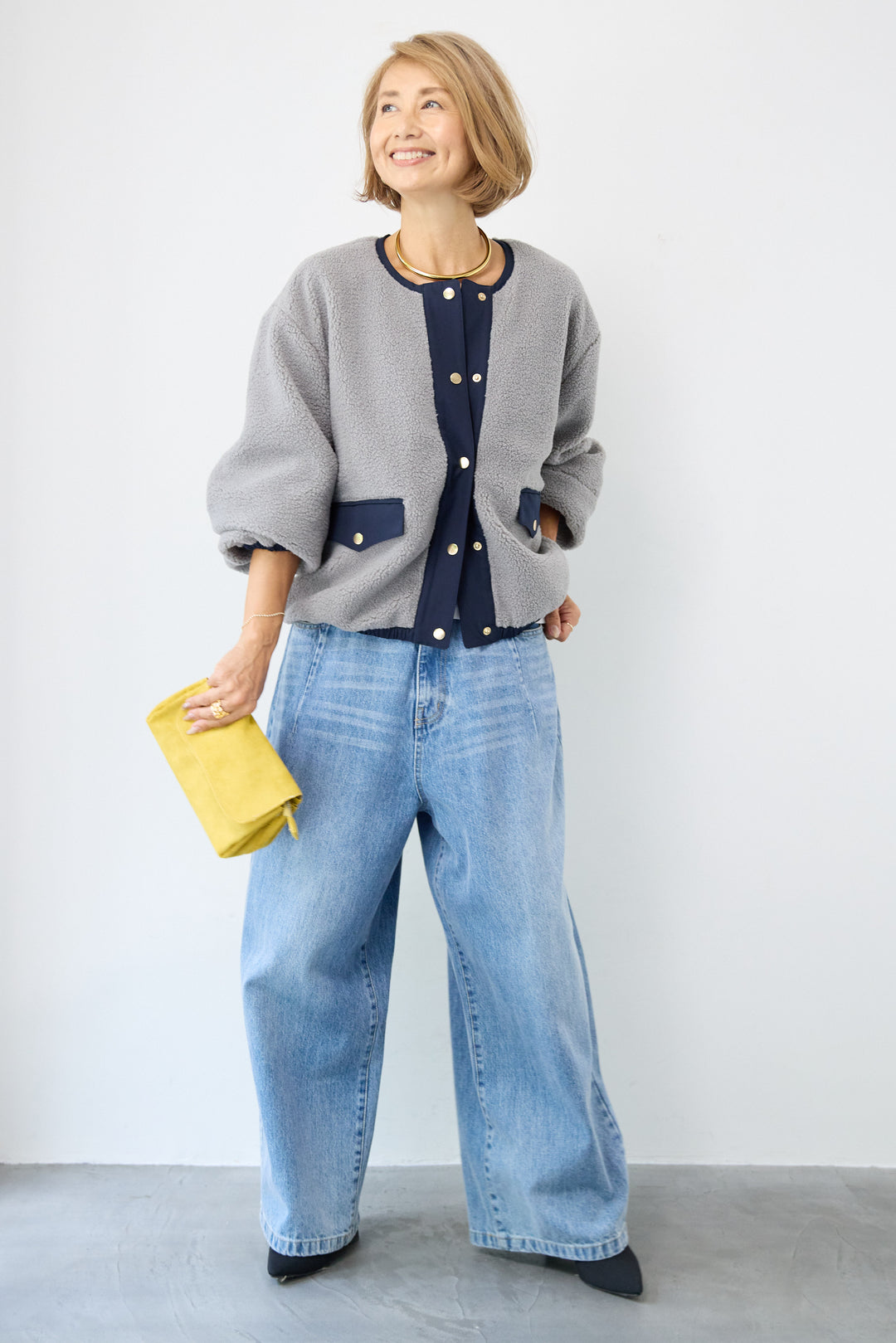 配色ボアブルゾン