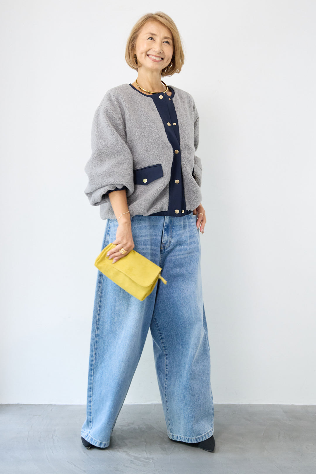 配色ボアブルゾン