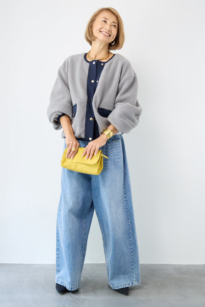 配色ボアブルゾン