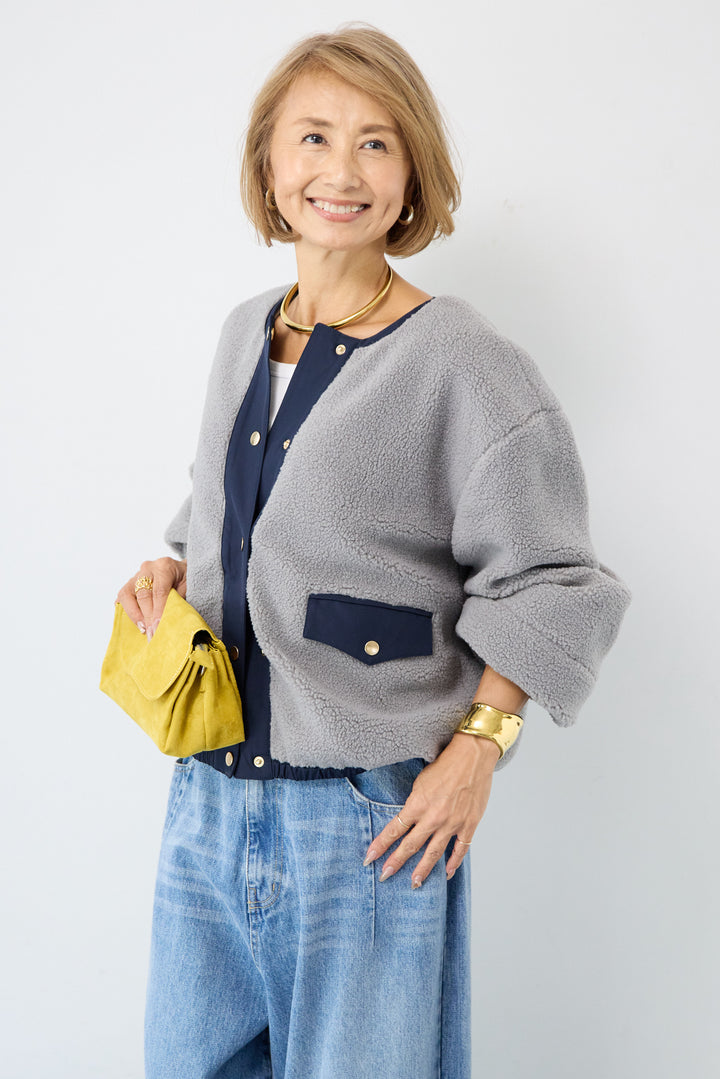 配色ボアブルゾン