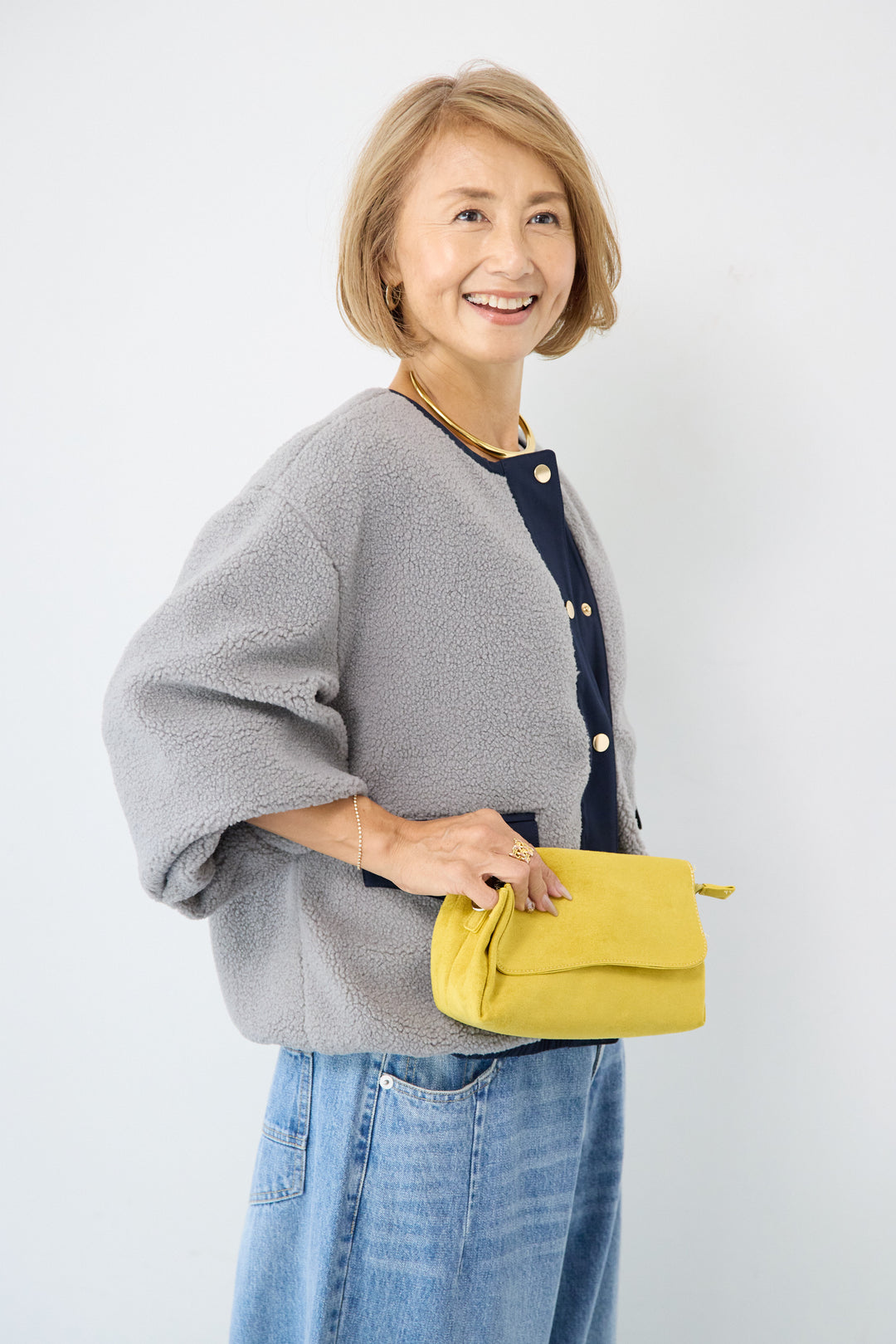 配色ボアブルゾン