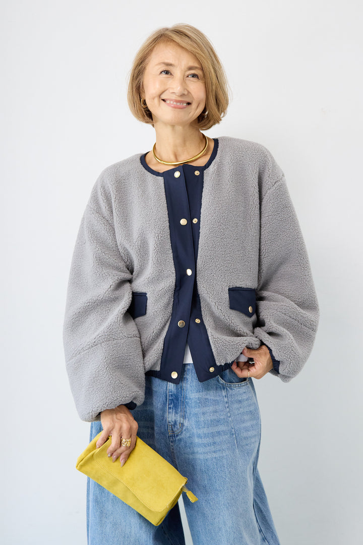 配色ボアブルゾン