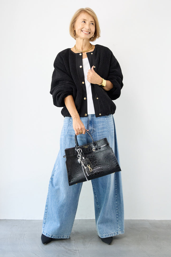 配色ボアブルゾン