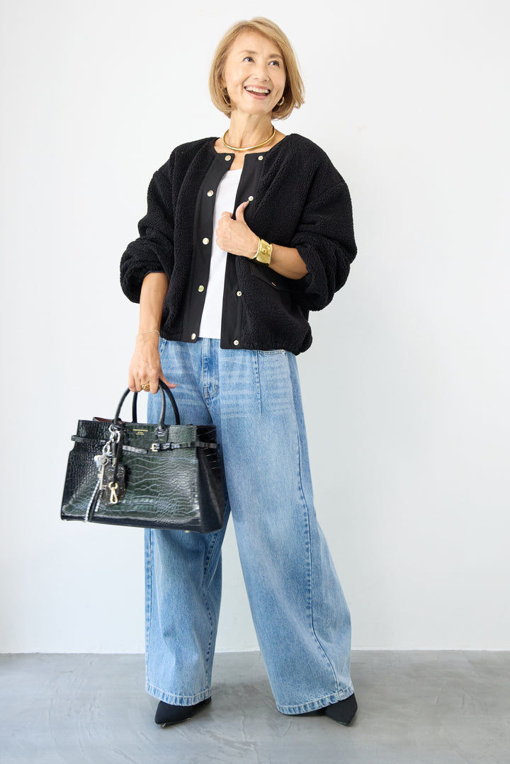 配色ボアブルゾン