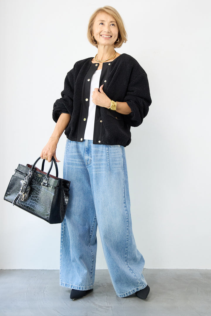 配色ボアブルゾン