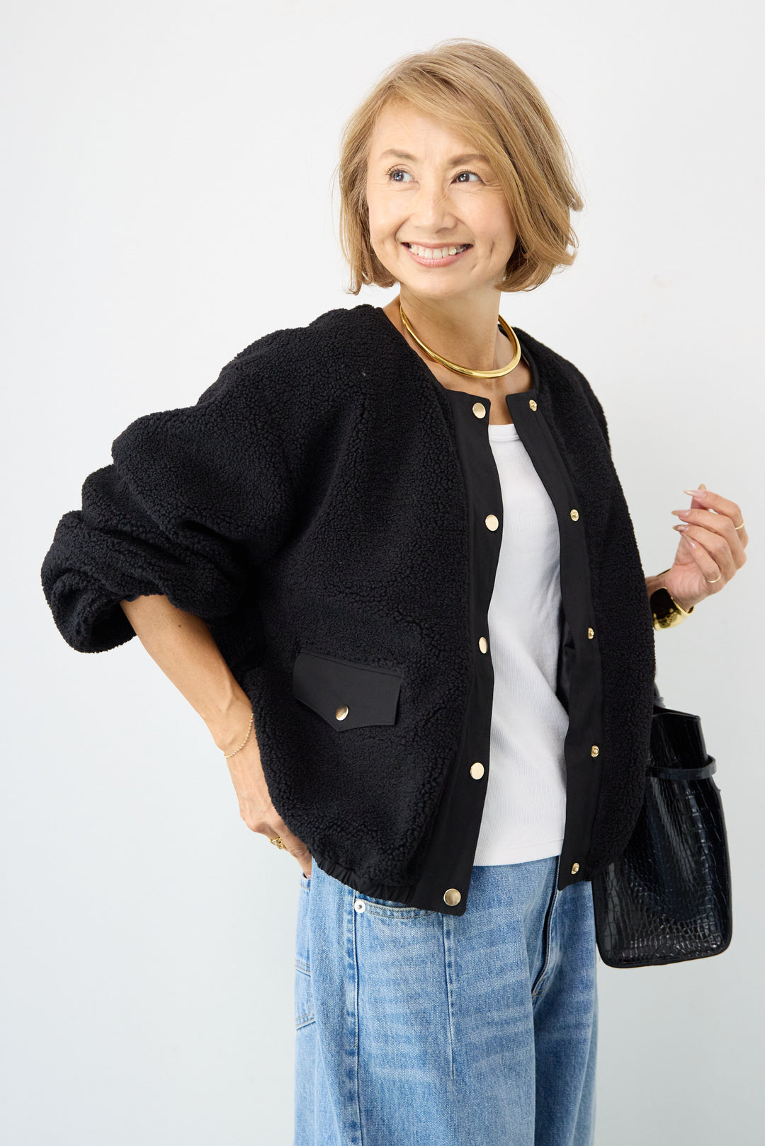 配色ボアブルゾン