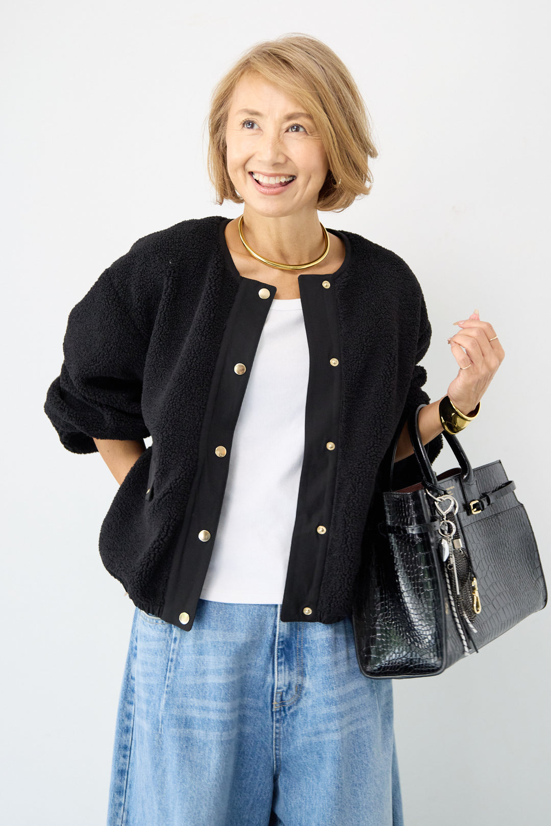 配色ボアブルゾン