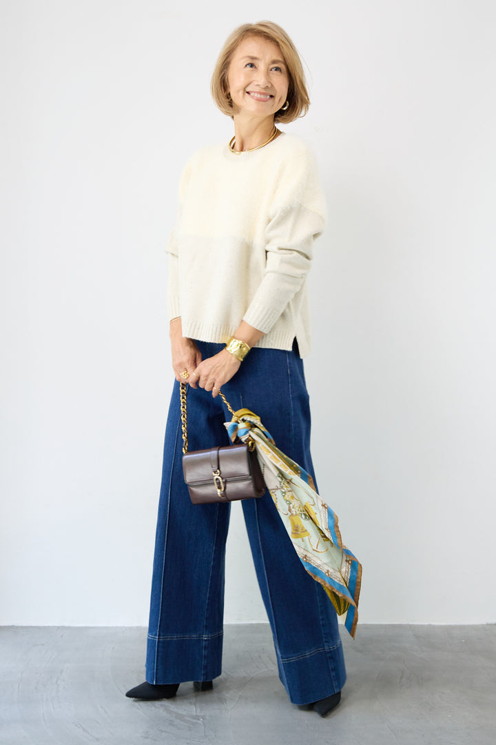 シャギー切替スパンコールニット