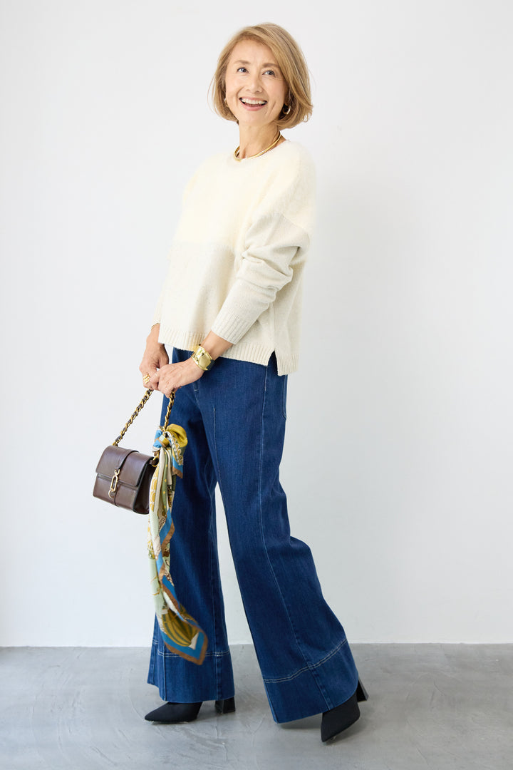 シャギー切替スパンコールニット