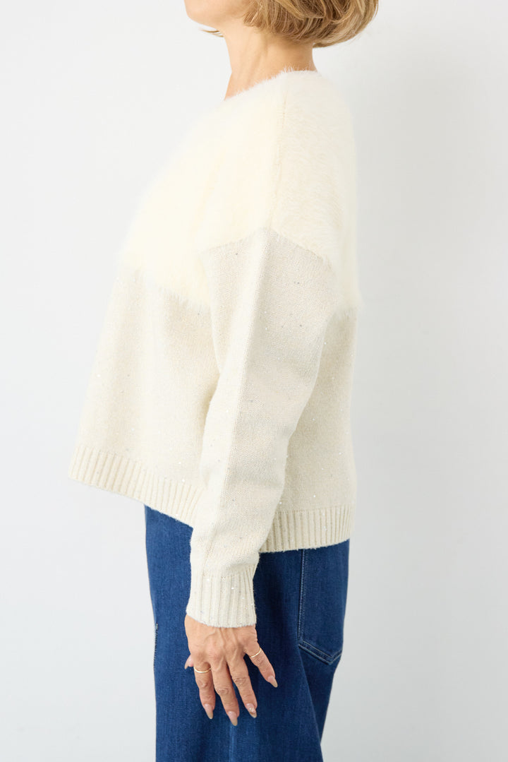 シャギー切替スパンコールニット