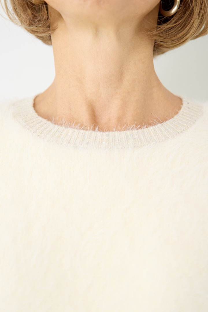 シャギー切替スパンコールニット