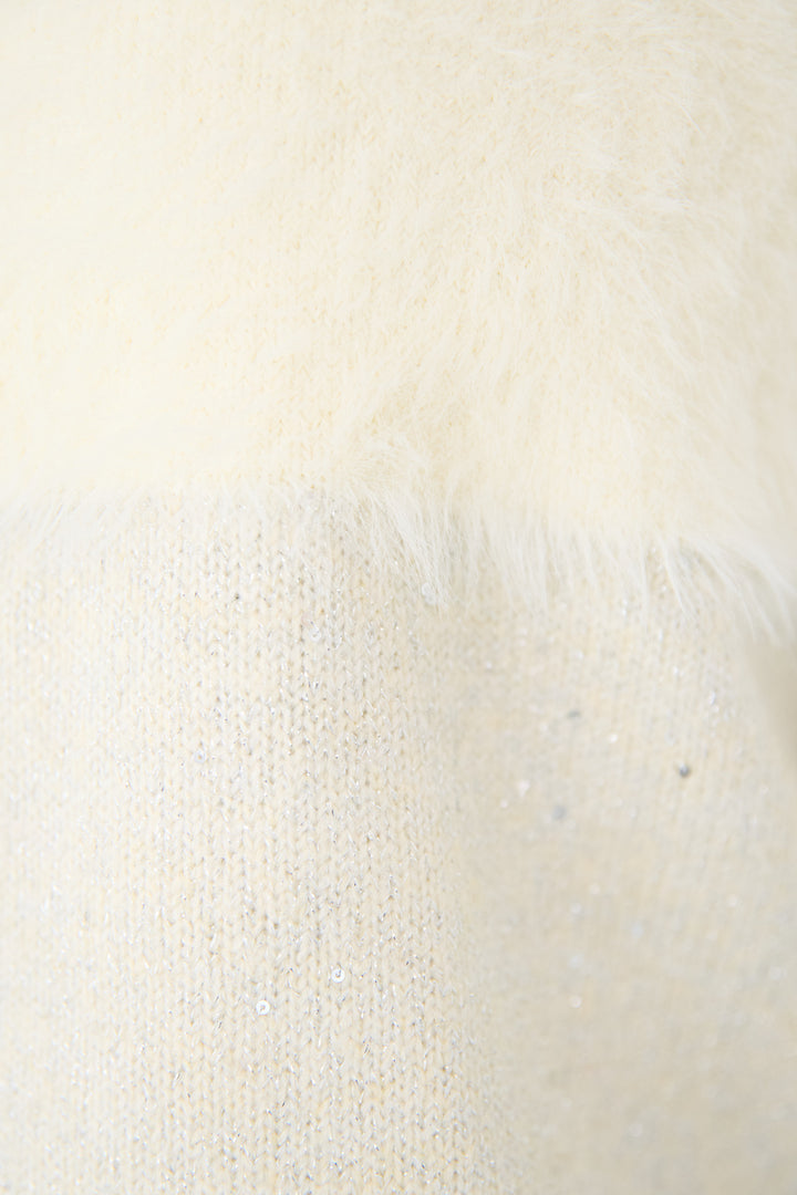 シャギー切替スパンコールニット