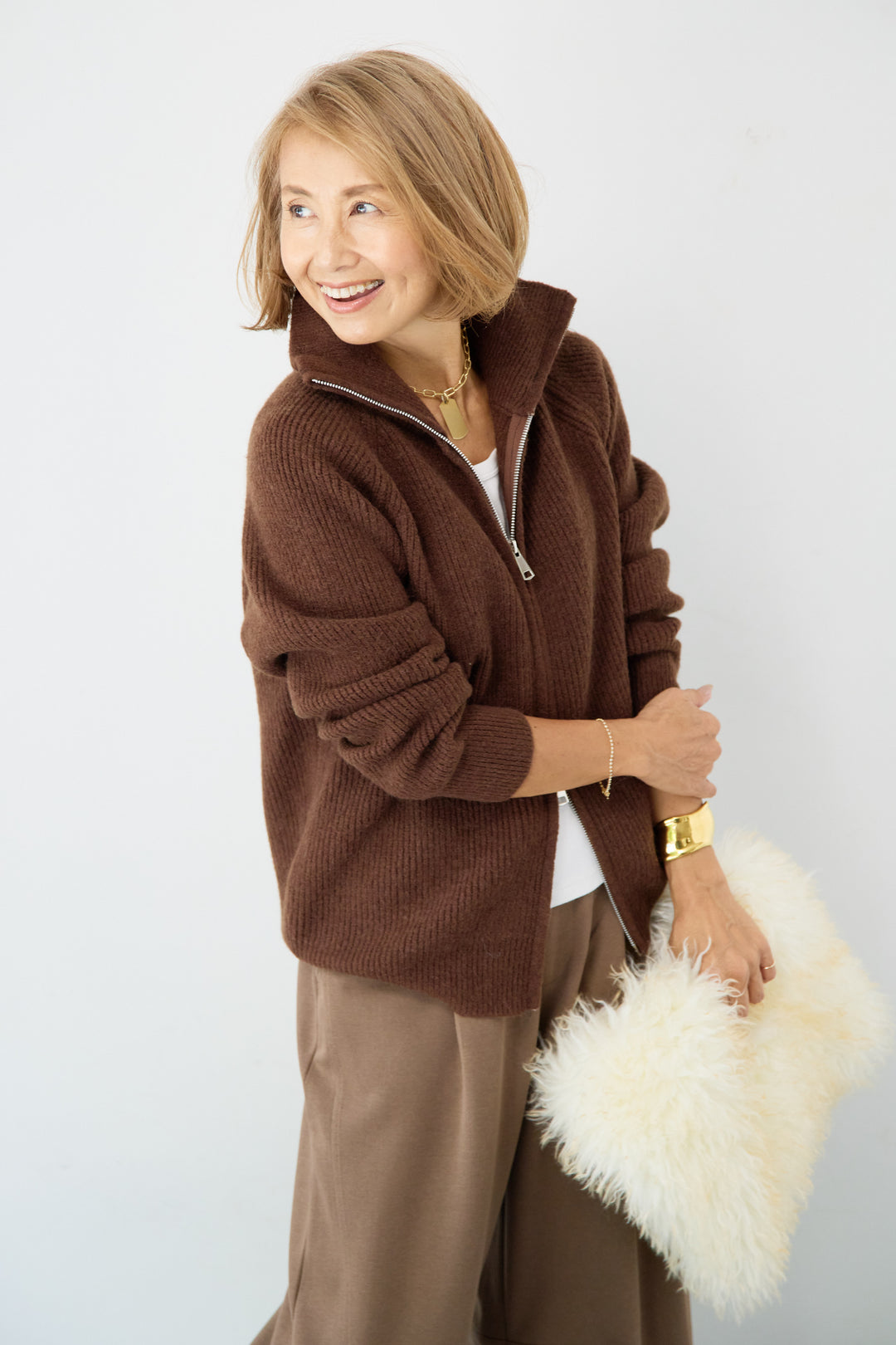 ジップアップニットカーディガン