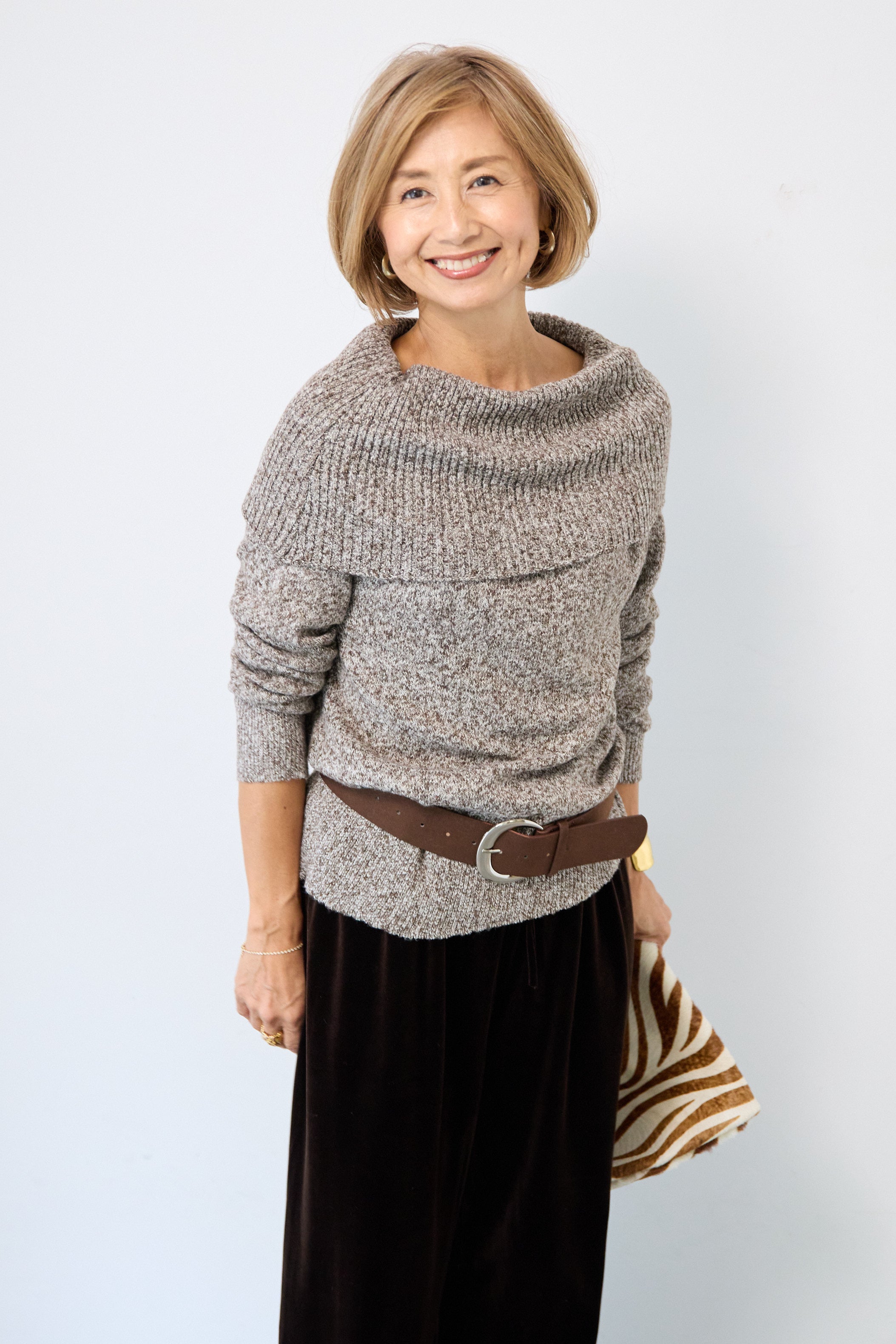 T*0様 GOLDS infinity　オフショルダー長袖チュニック グレー/ブ T*0様 GOLDS infinity オフショルダー長袖チュニック グレー/ブ