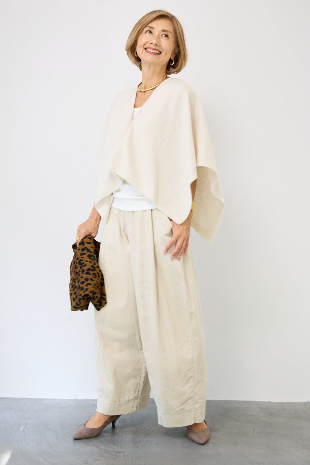 カシミア混2WAYポンチョカーディガン