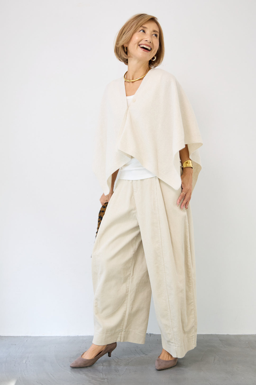 カシミア混2WAYポンチョカーディガン