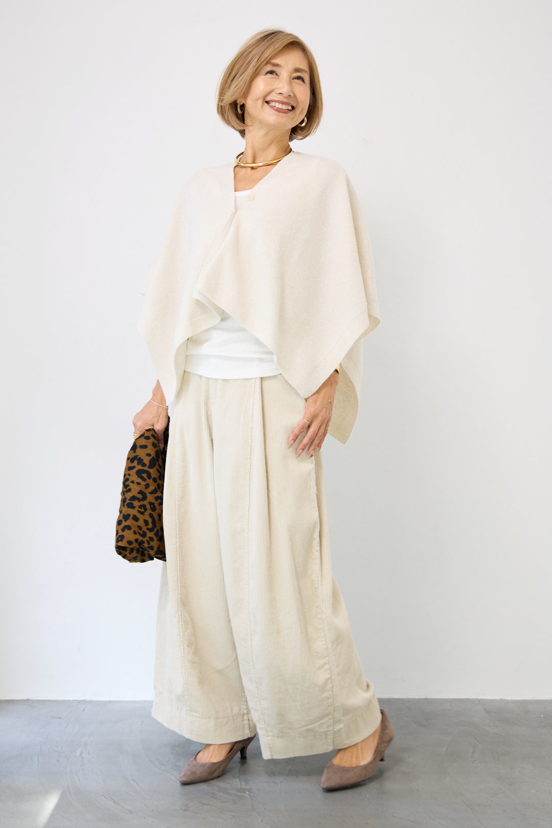 カシミア混2WAYポンチョカーディガン