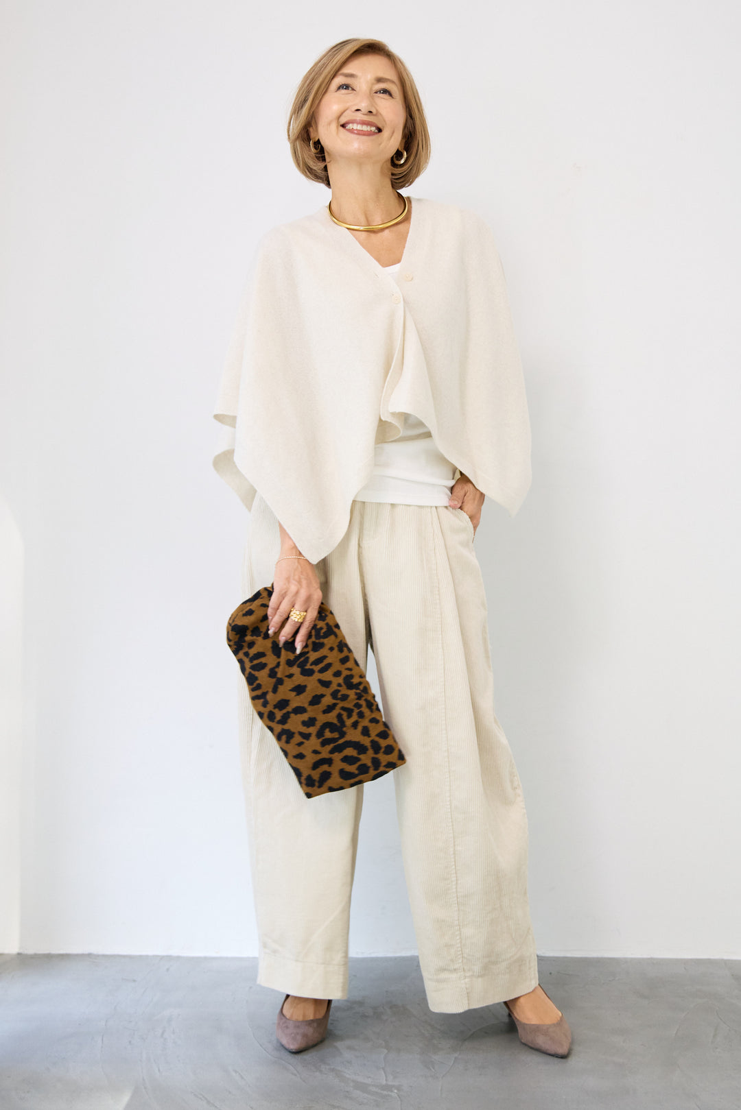 カシミア混2WAYポンチョカーディガン