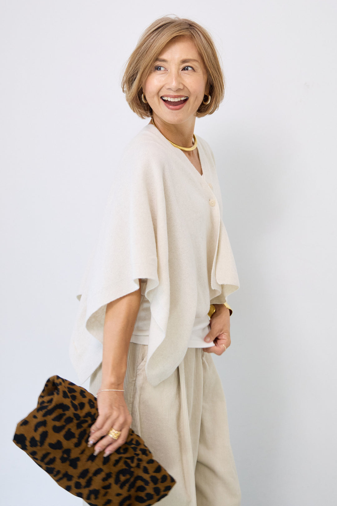 カシミア混2WAYポンチョカーディガン