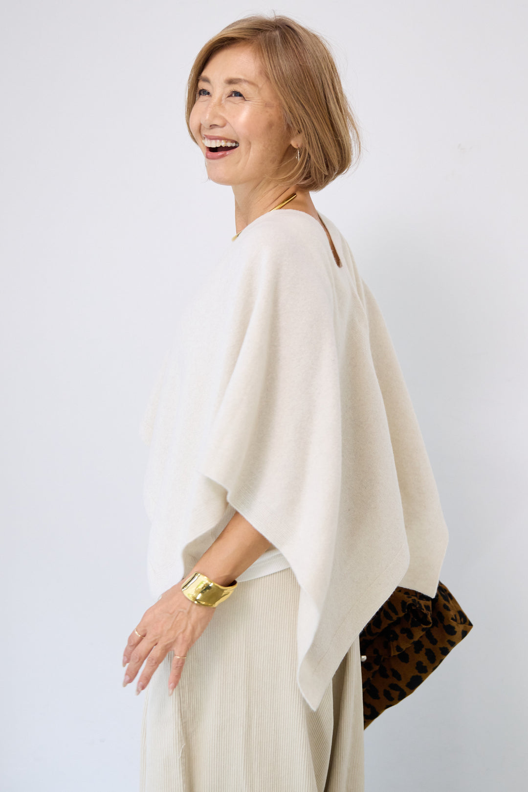 カシミア混2WAYポンチョカーディガン