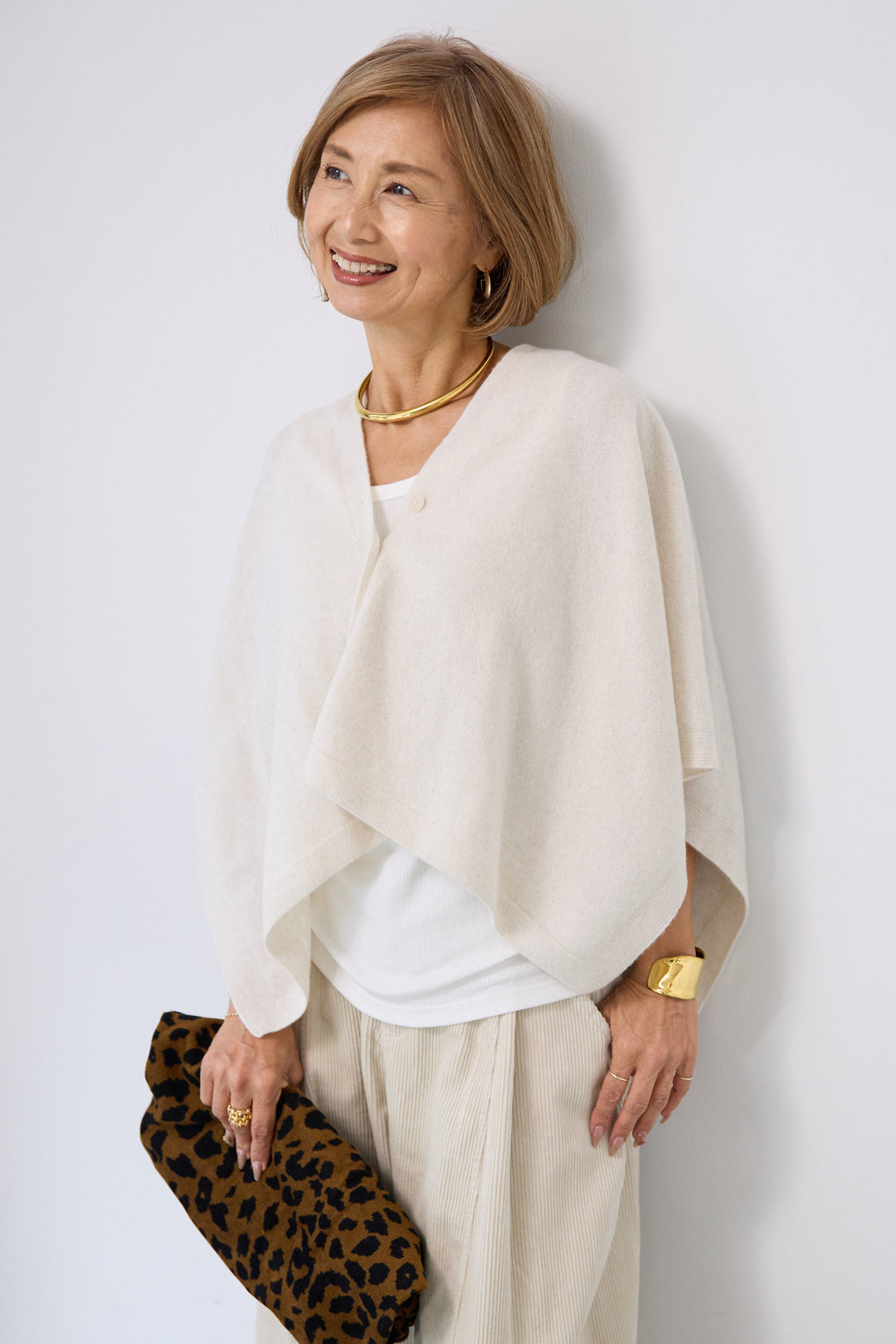 カシミア混2WAYポンチョカーディガン