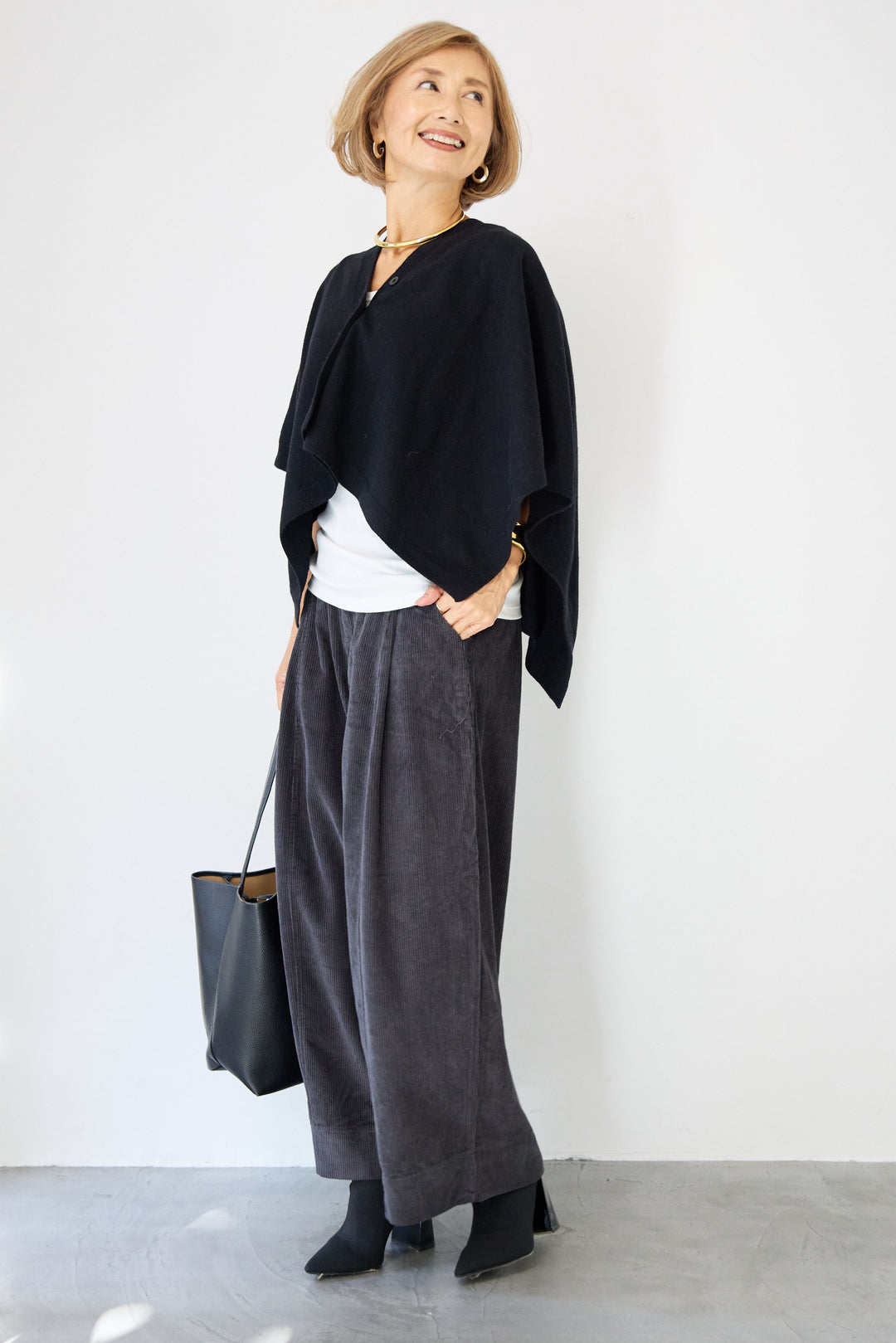 カシミア混2WAYポンチョカーディガン