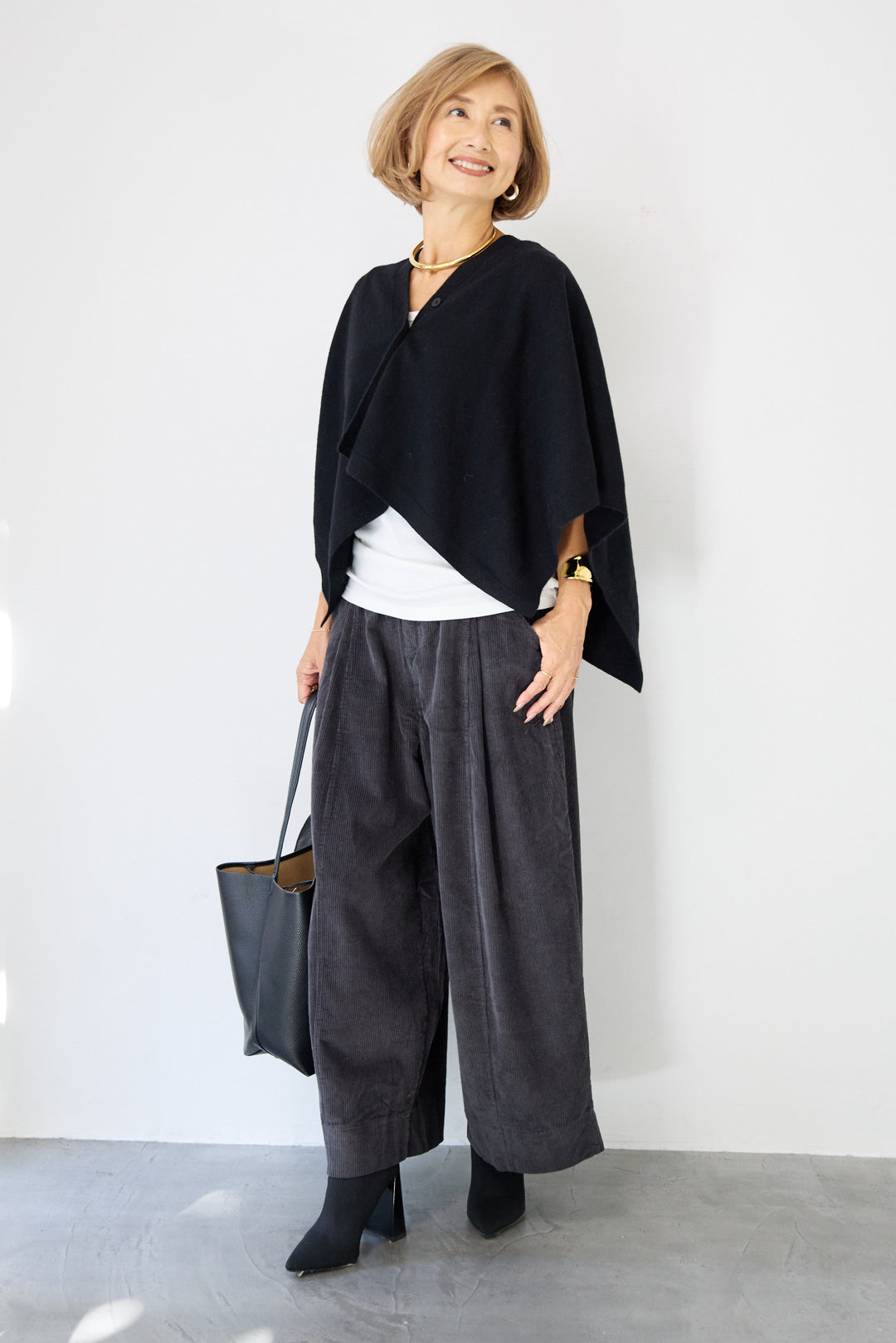 カシミア混2WAYポンチョカーディガン