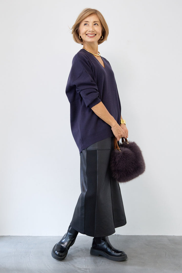 【防静電気】Vネックドルマンやわもちニット