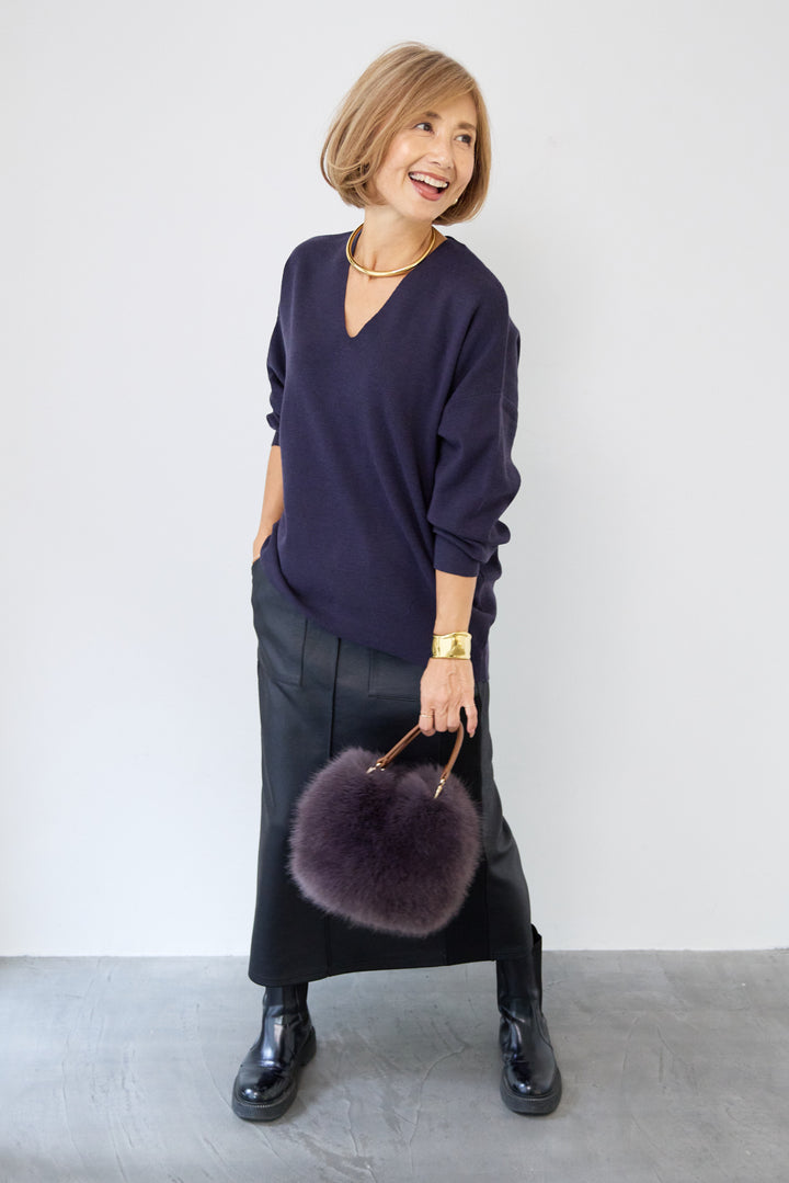 【防静電気】Vネックドルマンやわもちニット