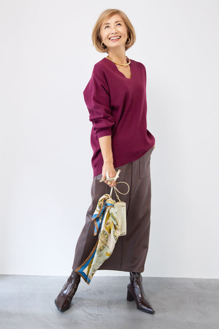 【防静電気】Vネックドルマンやわもちニット