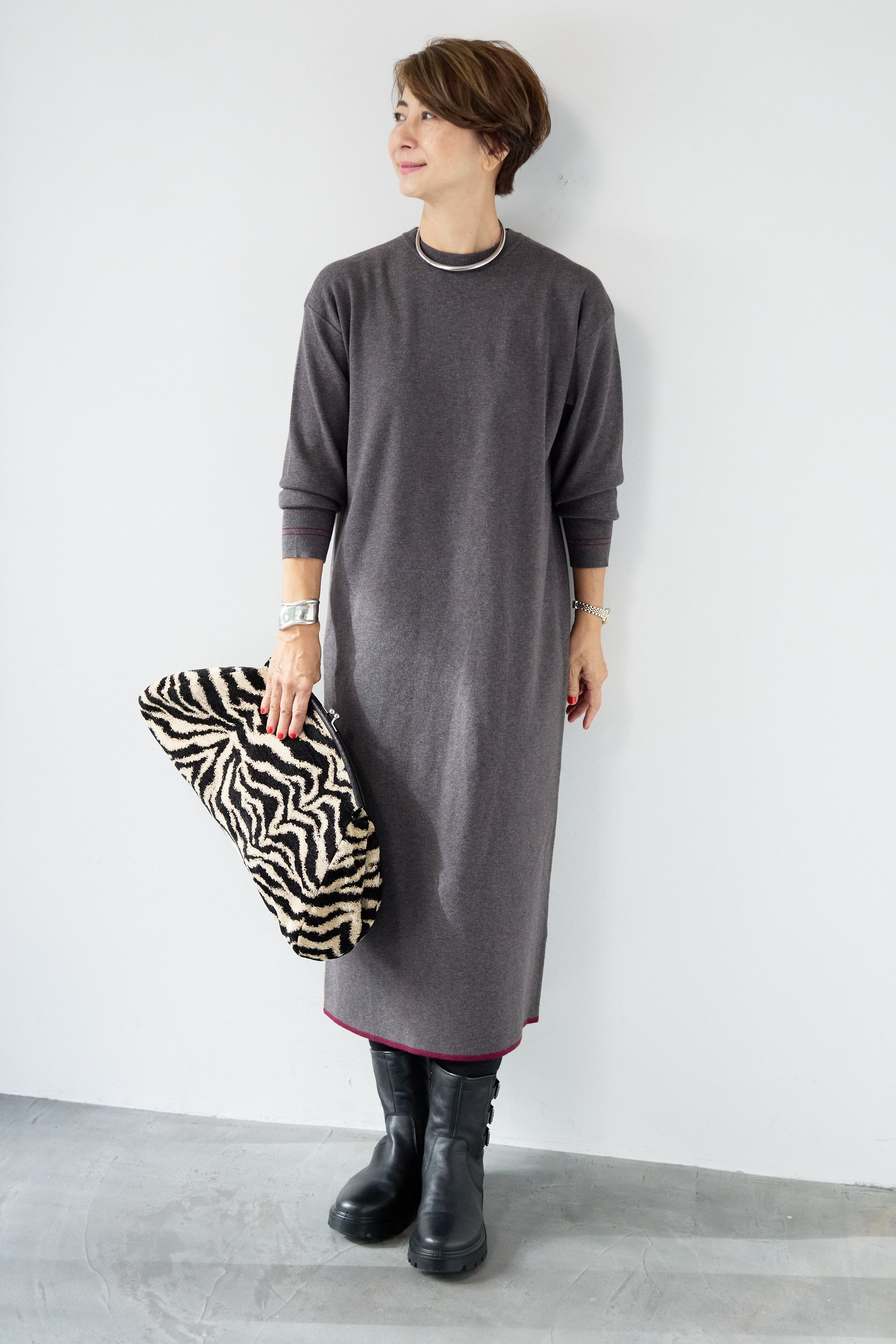 防静電気】配色ラインやわもちニットクルーネックワンピース – plusotoha