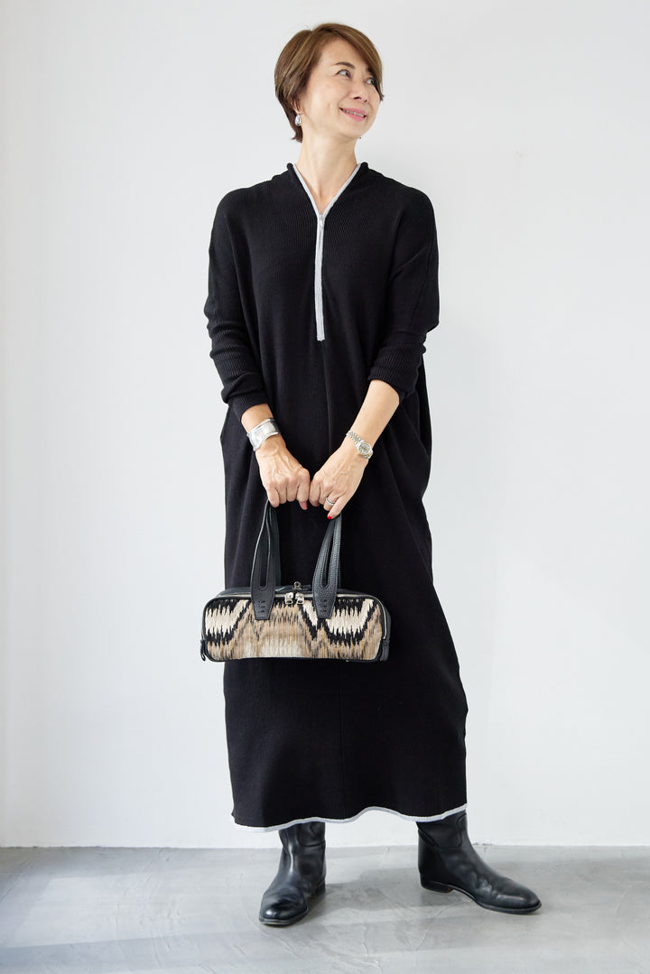 配色ジップニットワンピース