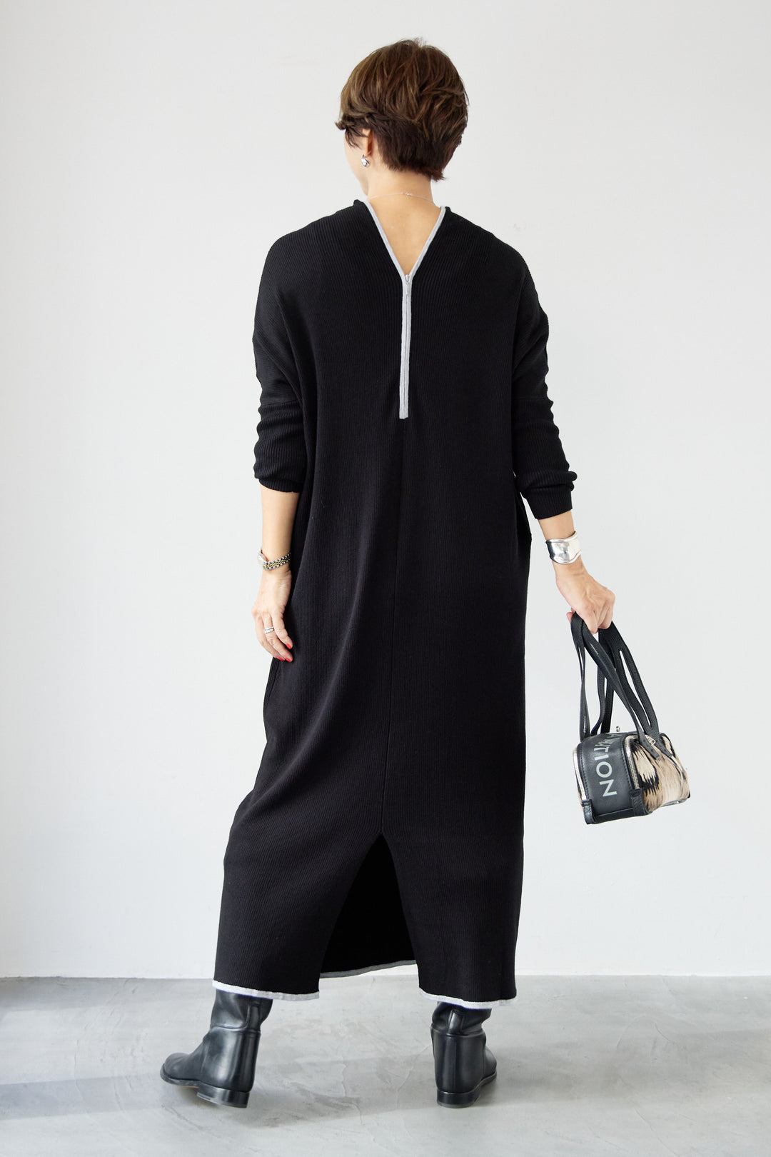 配色ジップニットワンピース