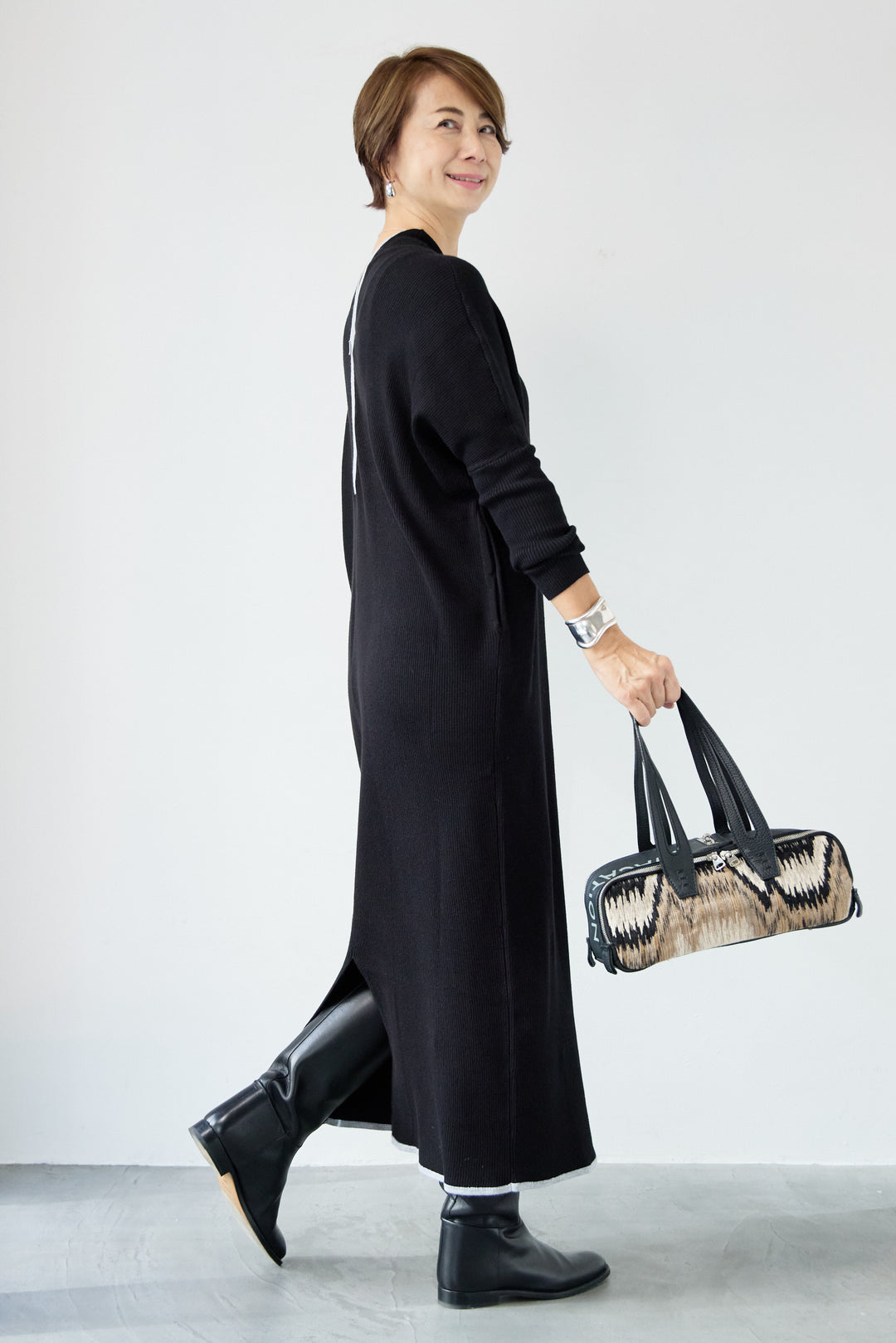 配色ジップニットワンピース