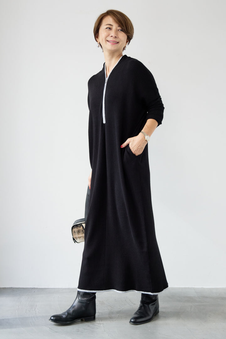 配色ジップニットワンピース