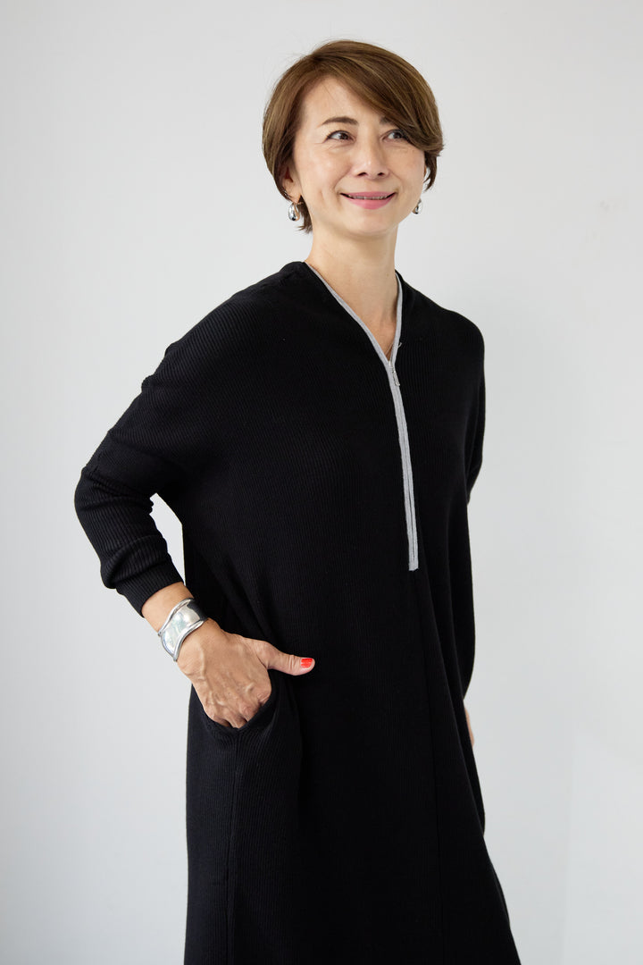 配色ジップニットワンピース