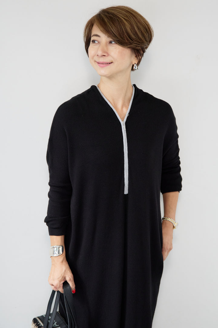 配色ジップニットワンピース