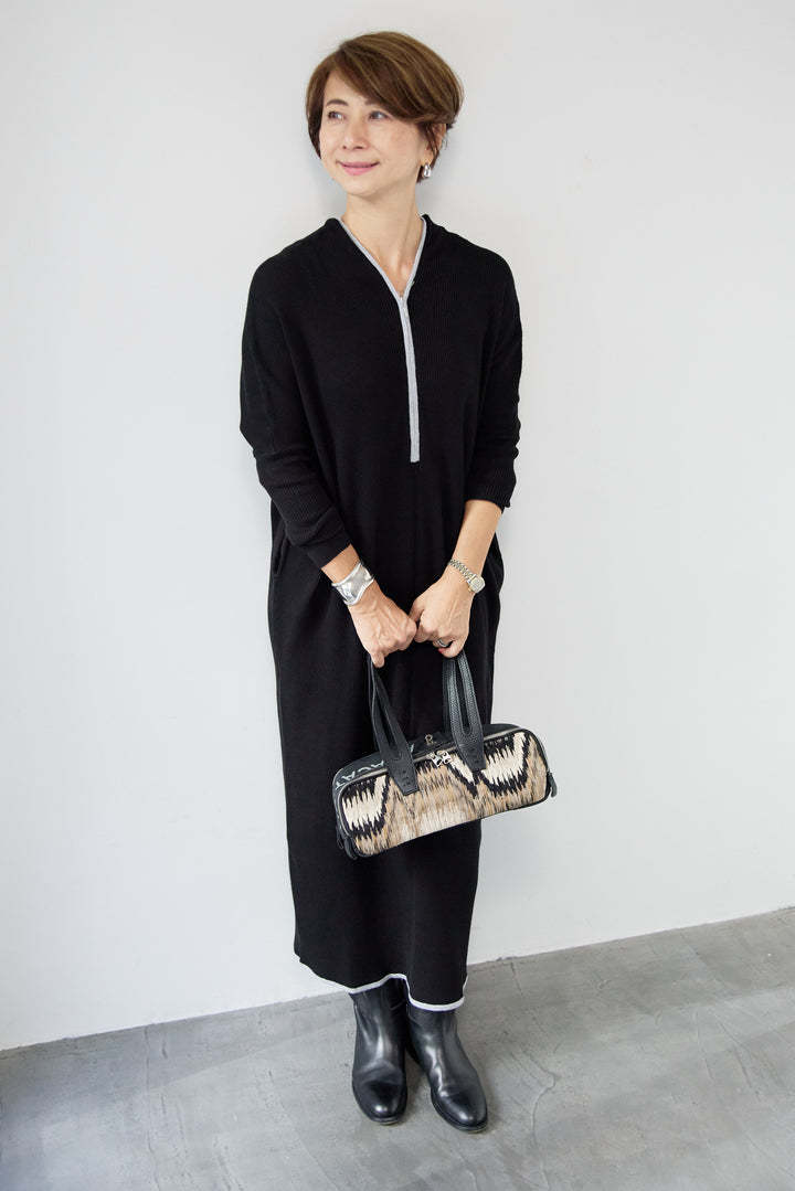 配色ジップニットワンピース